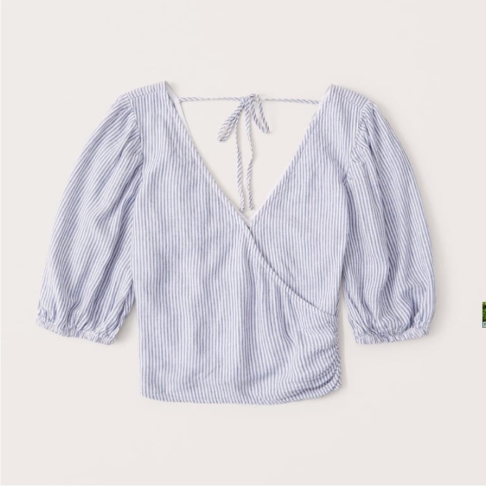 Abercrombie & Fitch Striped Linen Puff Sleeve Top
